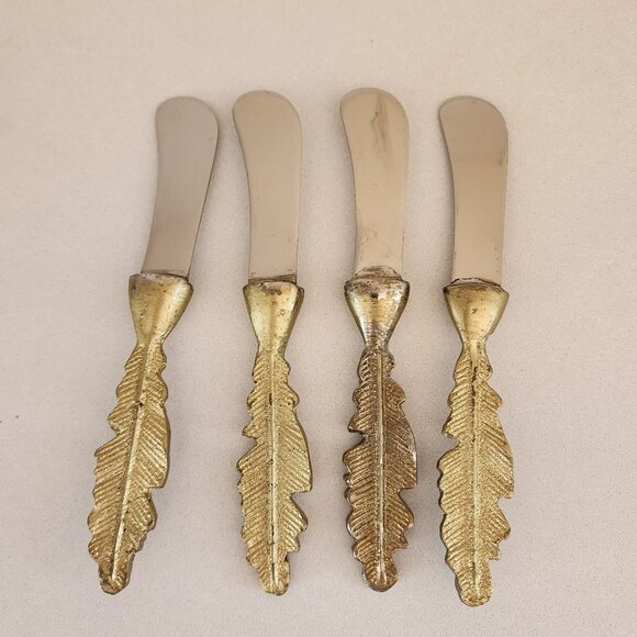 Silver Spreaders with Brass Leaf Handle - Picture 1 of 2